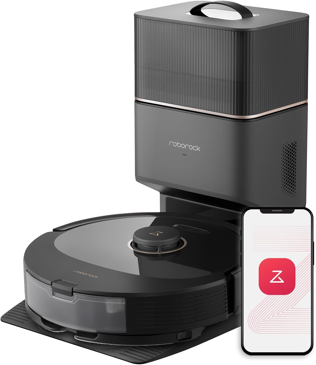 Roborock Q8 Max+ Robot Vacuum and Mop, Self-Emptying, Hands-Free Cleaning for up to 7 Weeks, Reactive Tech Obstacle Avoidance, 5500 Pa Suction, DuoRoller Brush, APP-Controlled Mopping, Black - Roborock - 