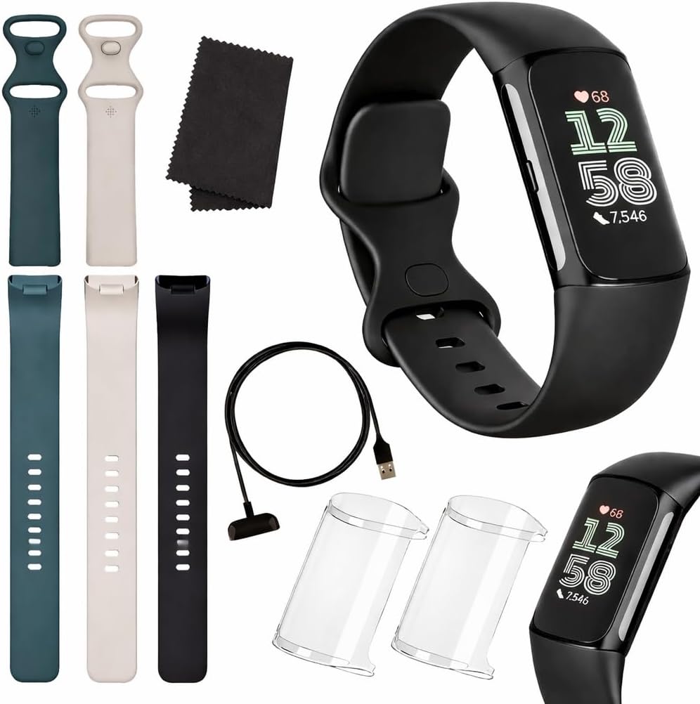 Fitbit Charge 6 Fitness Tracker (Bundle) – Black/Obsidian – Heart Rate, GPS, Sleep & Stress Tracking + Fast Charger, & Cleaning Cloth (Black) - Fitbit - 