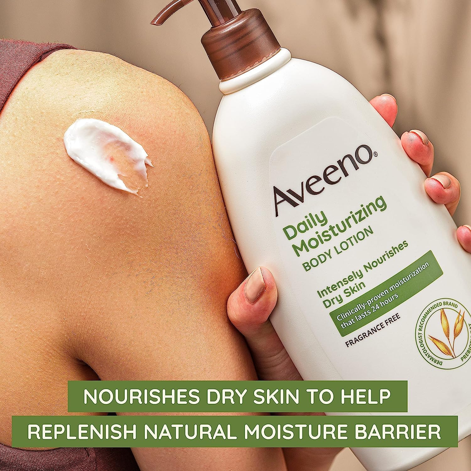 Aveeno Daily Moisturizing Body Lotion, Body Lotion for Dry Skin with Prebiotic Oat, Paraben Free, Fragrance Free, Non-Greasy, Non-Comedogenic Moisturizer, 18 FL OZ - View image 6