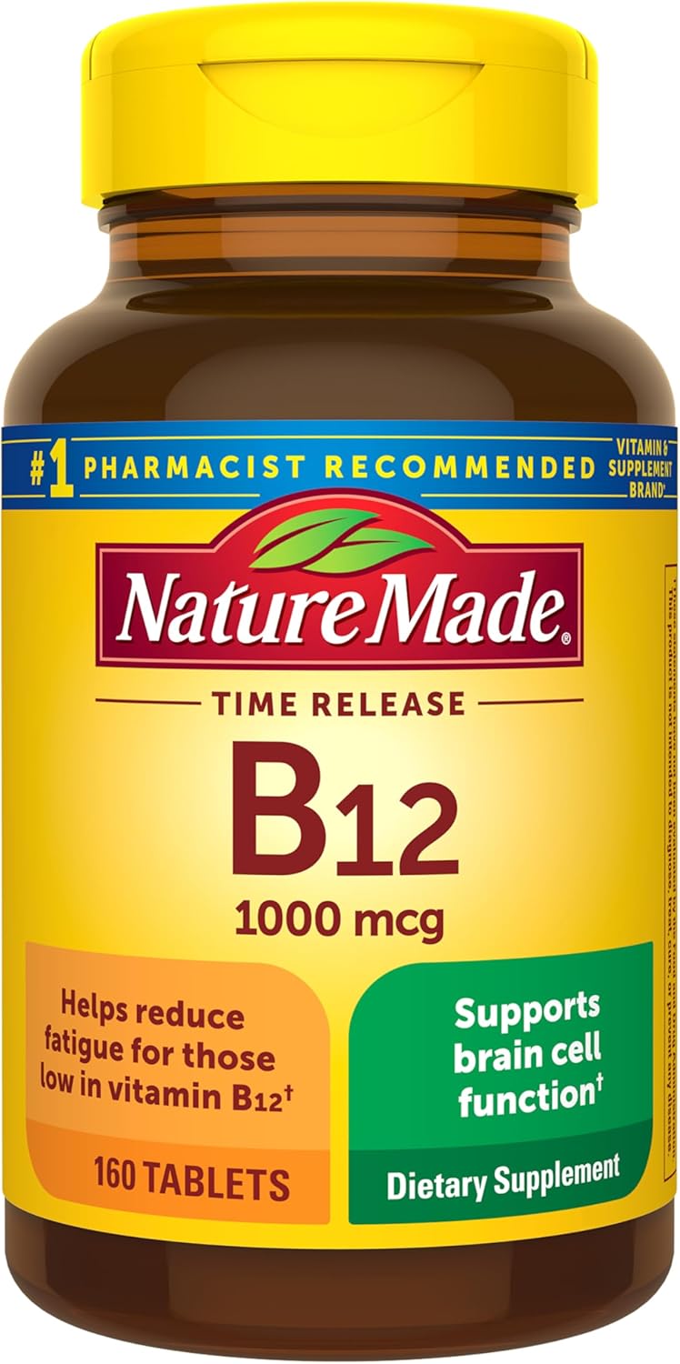 Nature Made Vitamin B12 1000 mcg, B12 Vitamins, Dietary Supplement for Energy Metabolism Support, 160 Time Release Tablets, 160 Day Supply - Amazon - 