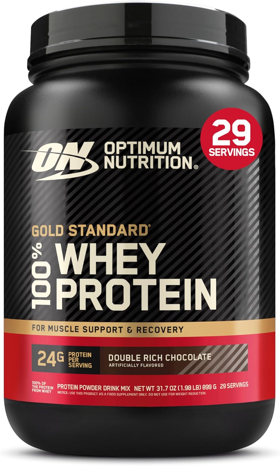 Optimum Nutrition Gold Standard 100% Whey Protein Powder, Double Rich Chocolate 1.98 Pound (Packaging May Vary) - Amazon - 