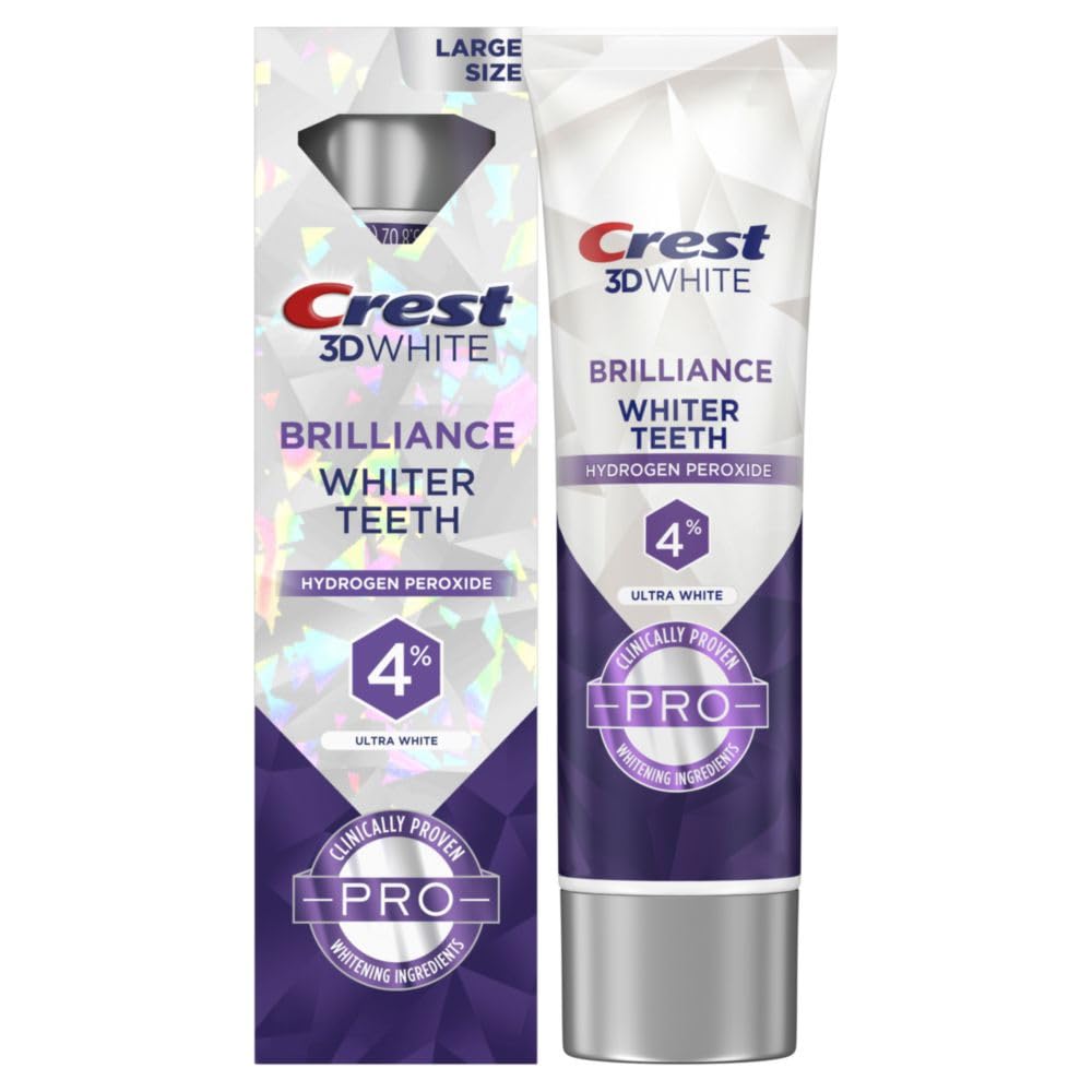 Crest 3D White Brilliance Pro Ultra White Teeth Whitening Toothpaste, 3.8 oz, Anticavity Fluoride Toothpaste, 4% Hydrogen Peroxide, Active Whitening Protection - Amazon - 