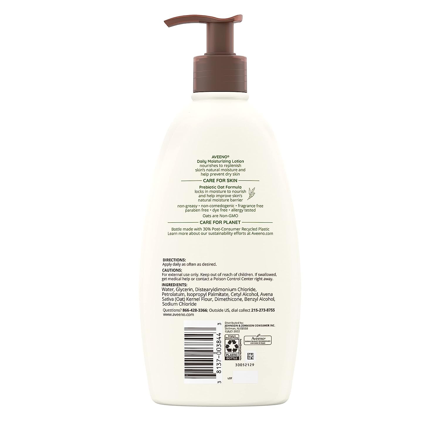 Aveeno Daily Moisturizing Body Lotion, Body Lotion for Dry Skin with Prebiotic Oat, Paraben Free, Fragrance Free, Non-Greasy, Non-Comedogenic Moisturizer, 18 FL OZ - View image 4