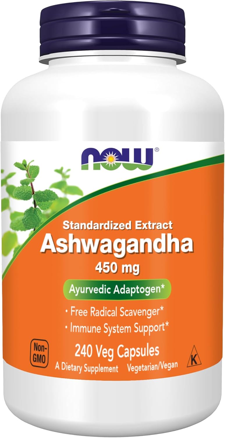NOW Foods Ashwagandha Extract 450 mg Vegan, Kosher, Non-GMO - 240 Veg Capsules - Amazon - 