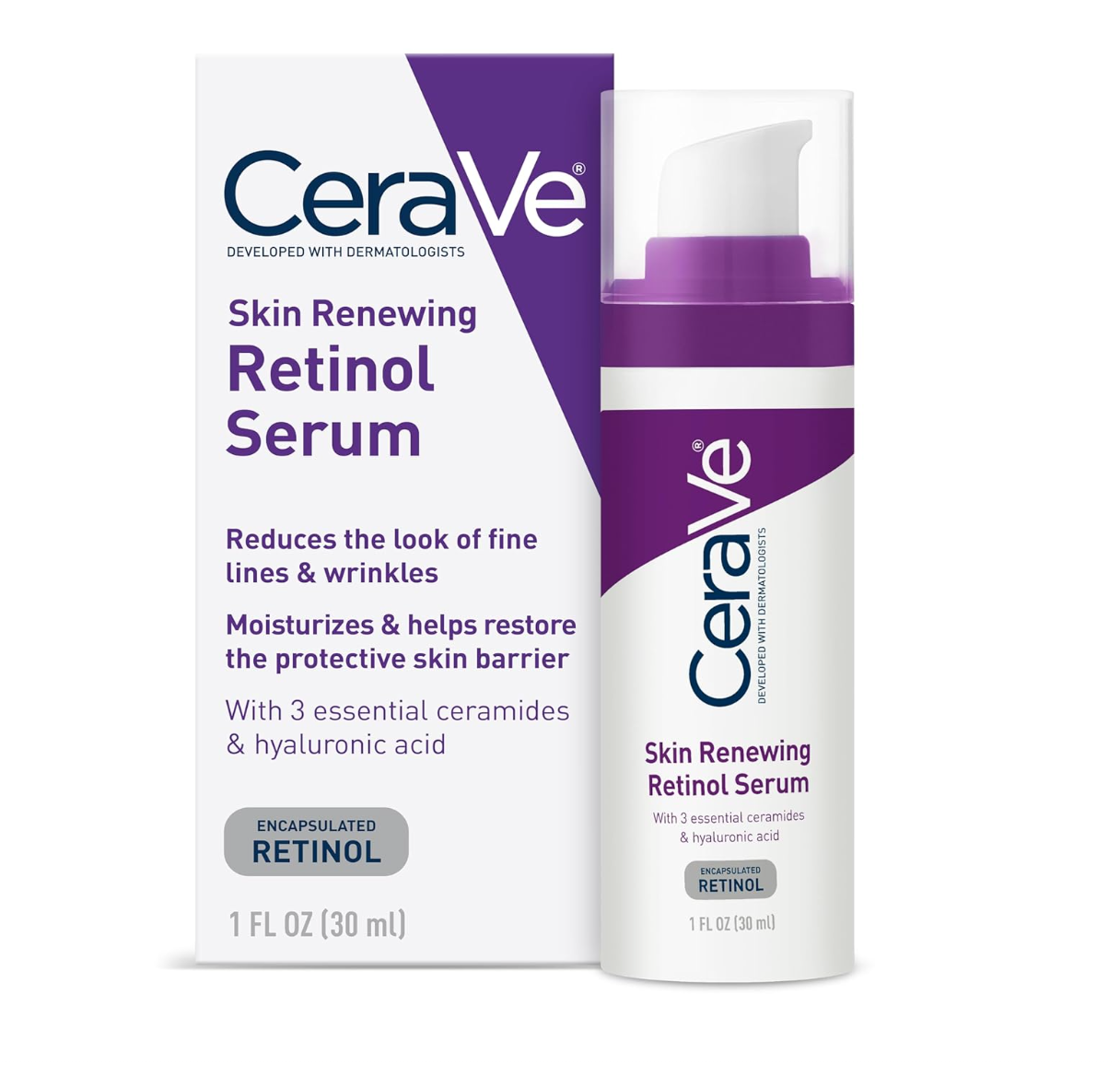 CeraVe Anti Aging Retinol Serum For Face, Encapsulated Retinol With Hyaluronic Acid, Niacinamide & Ceramides, Smooths Wrinkles & Fine Lines, Gentle Skin Brightening Serum, Fragrance Free, 1 Oz