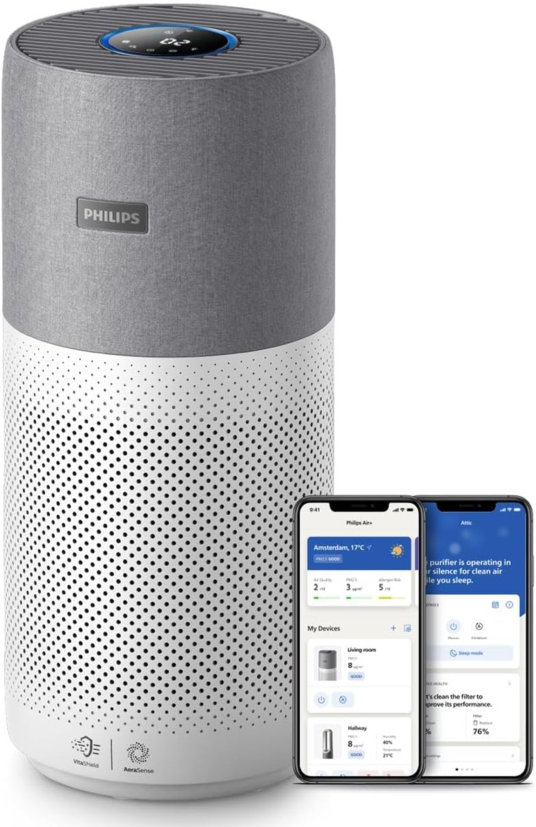 Philips Séries 3000i Air Purifier, App Control, Removes Germs, Dust and Allergens in Rooms up to 135 m², 4 Speed, Standby Mode (AC3033/10) - Philips - 