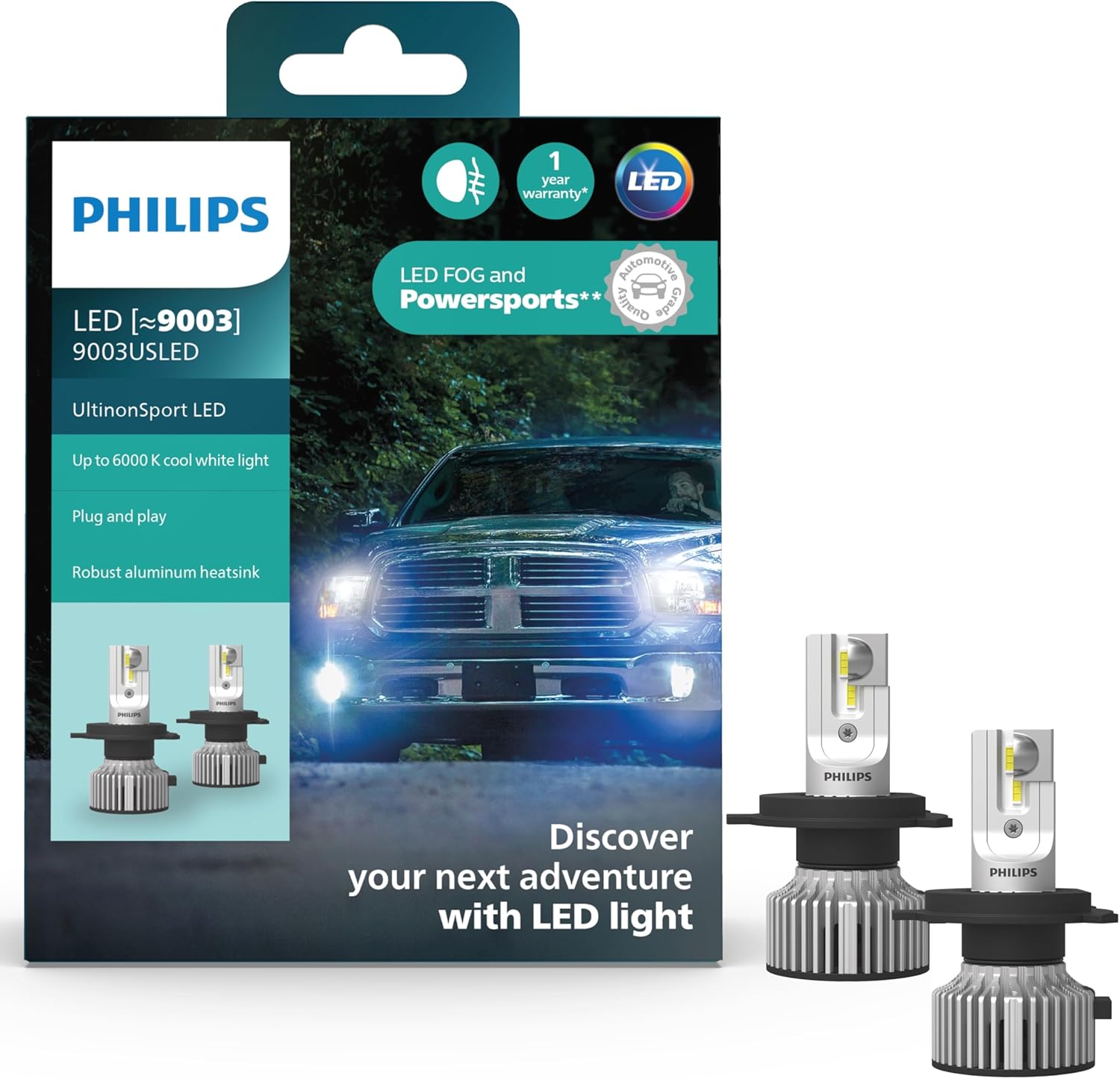 Philips UltinonSport 9003 LED Bulb for Fog Light and Powersports Headlights, 2 Pack - Philips - 