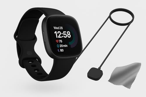 Fitbit Versa 4 Smartwatch (Bundle) – GPS Fitness Tracker with Fast Charger & Cleaning Cloth, 40+ Exercise Modes, Heart Rate, Sleep, Step, & Workout Tracking for Android & iPhone, Black/Graphite - Fitbit - 