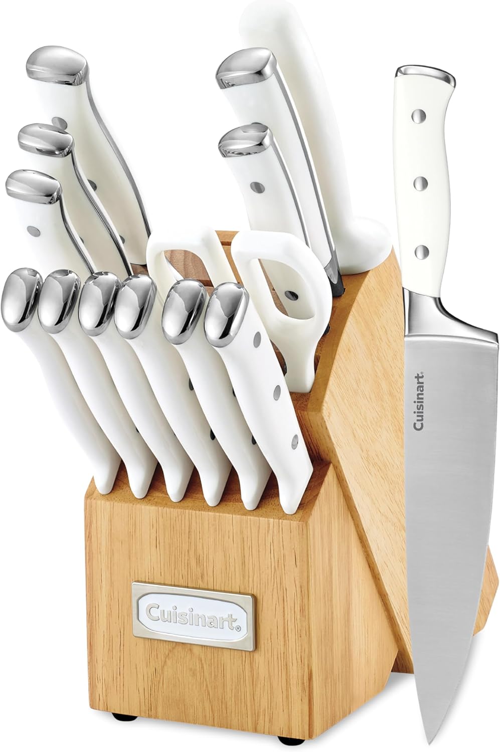 Cuisinart 15-Piece Knife Set with Block, High Carbon Stainless Steel, Forged Triple Rivet, White, C77WTR-15P - Cuisinart - 
