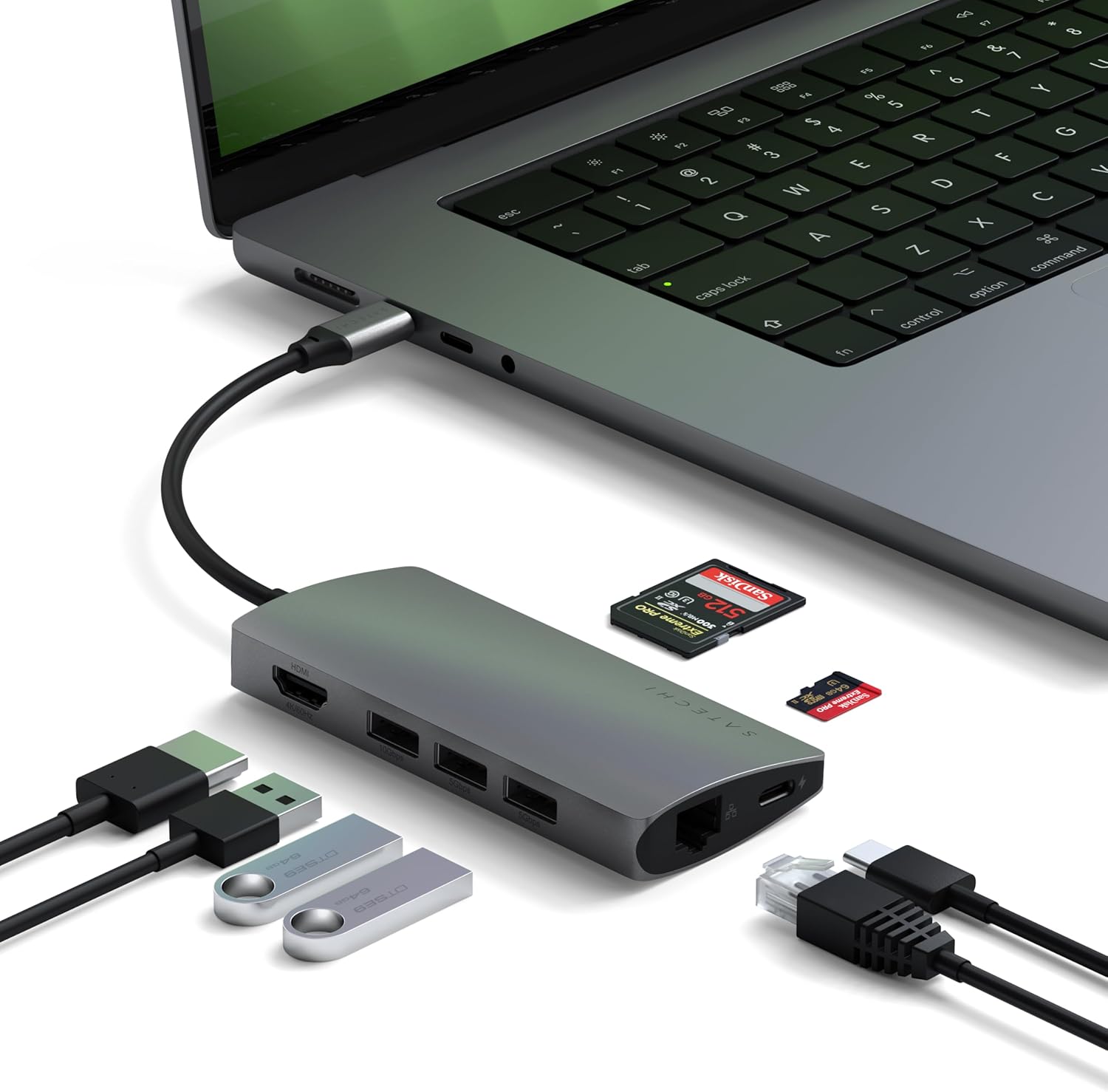 Satechi 8 in 1 USB C Hub Multiport Adapter V2, 4K HDMI, 115W USB C PD Charging, 3 USB-A, Ethernet, Micro/SD Card Readers, for Laptop, MacBook Air/Pro M5/M4, iPad, Windows - Space Gray - Satechi - 