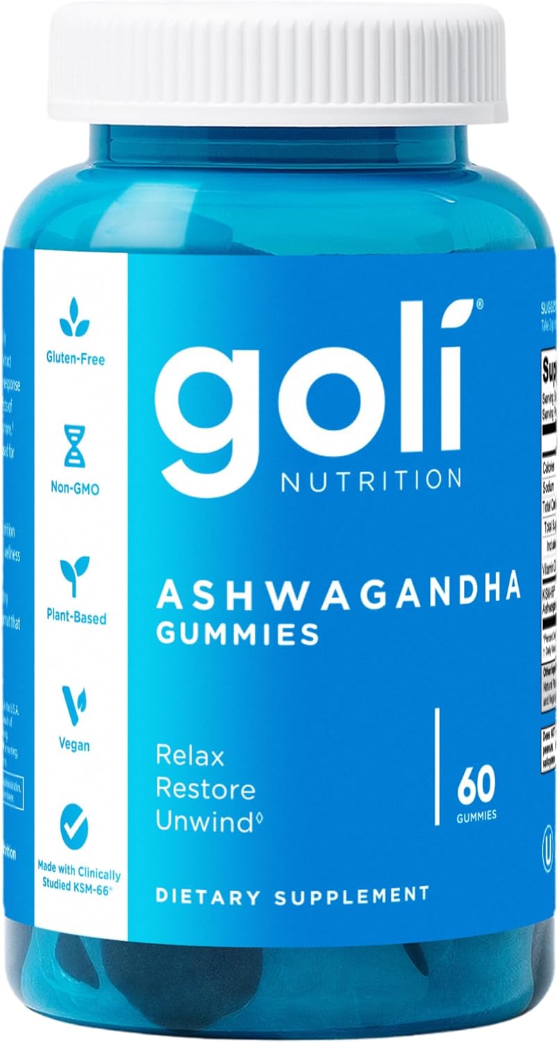 Goli Ashwagandha & Vitamin D Gummy - 60 Count - Mixed Berry, KSM-66, Vegan, Plant Based, Non-GMO, Gluten-Free & Gelatin Free Relax. Restore. Unwind, Pack of 1 - Amazon - 